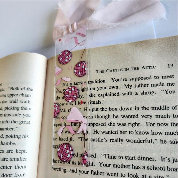 Disco Ball Cherry Print Bookmark Acrylic Pink Cute Coquette Bookish Gift For Her - Picture 5 of 14